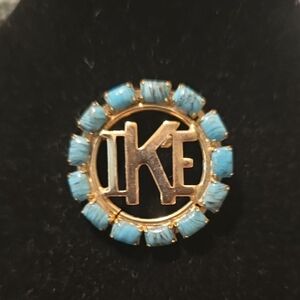 Ike Campaign Gold and Faux Turquoise Brooch
